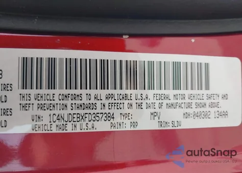 2015 Jeep Compass High Altitude Edition z USA, uszkodzony, nr VIN 1C4NJDEBXFD357384